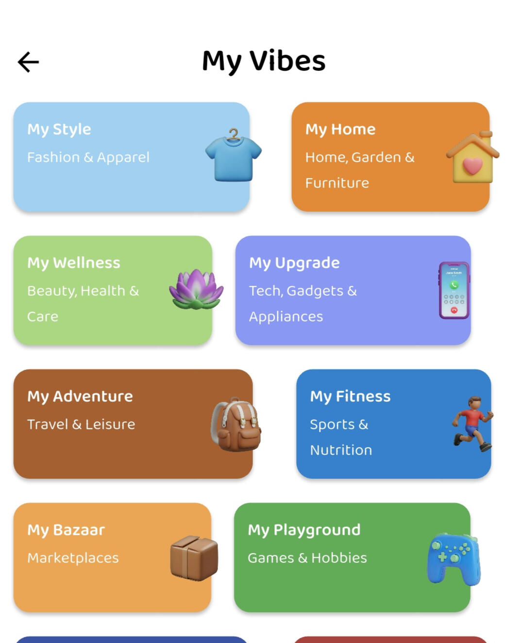 SalePops app screenshot showing the My Vibes category selection screen