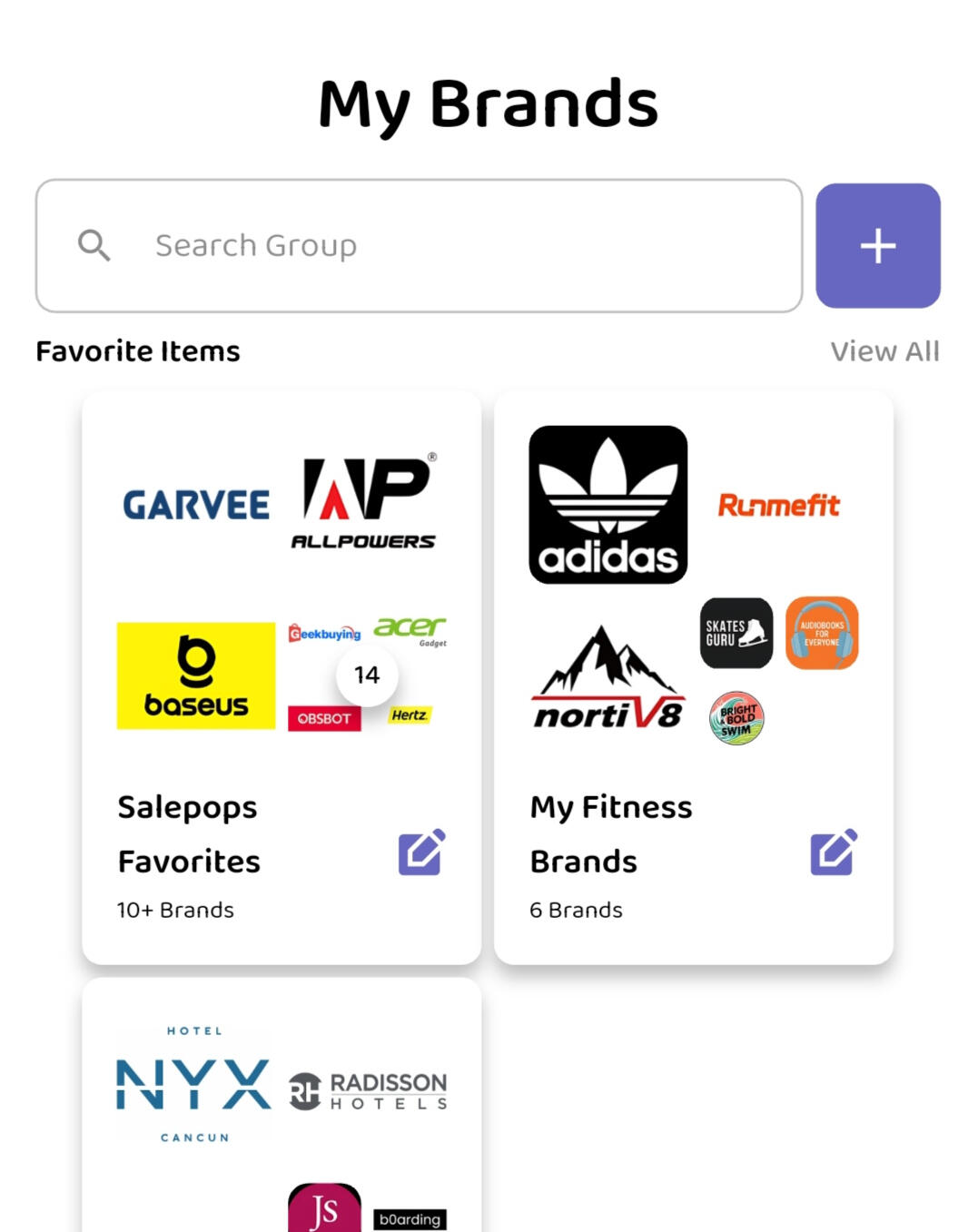 SalePops app screenshot showing the My Brands screen with saved brand folders